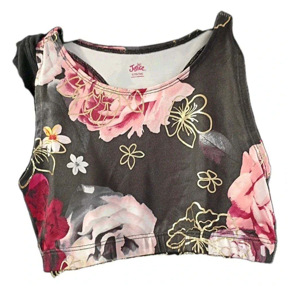 Justice Girls Long Sleeve Graphic Shirt With Sports Bra Underneath Large (12-14)